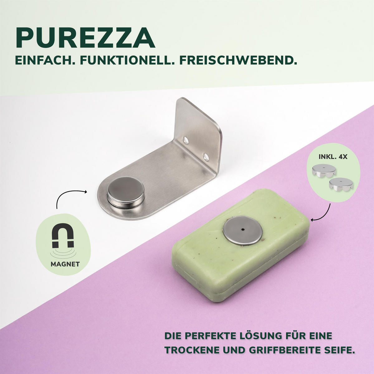 MAGNET-SEIFENHALTER PUREZZA 2er-Set matt - Silberfarben, Metall (4.5/4.5/8cm) - bremermann