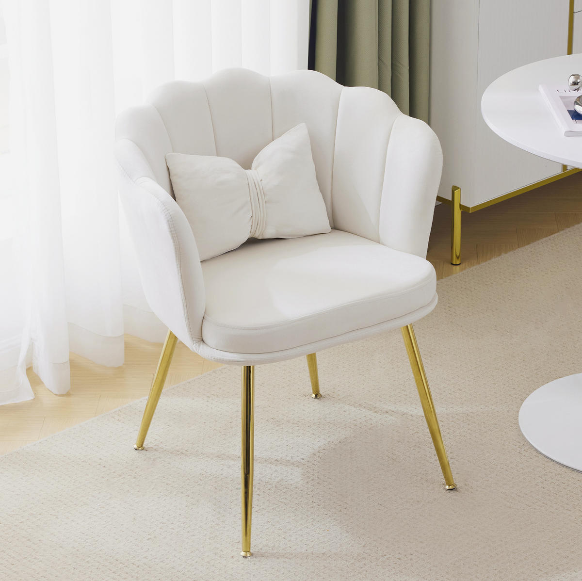 SESSEL 68x78x94.5 cm in Beige, Samt mit Blütenblatt-Rückenlehne, Metallbeine - Beige, Textil (58/77/63cm) - Modfu