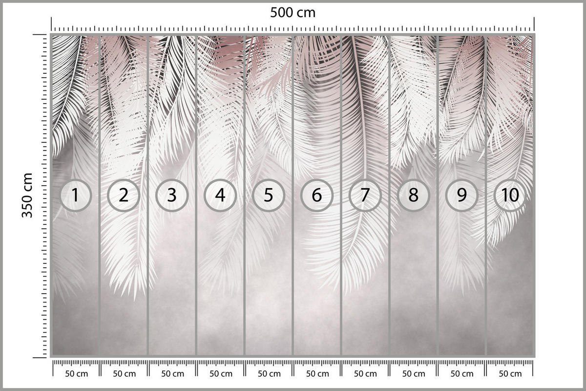 FOTOTAPETE für Esszimmer Große Palmenblätter Boho Beige 500x350 - Violett/Rosa, Papier (500/350cm) - Muralo