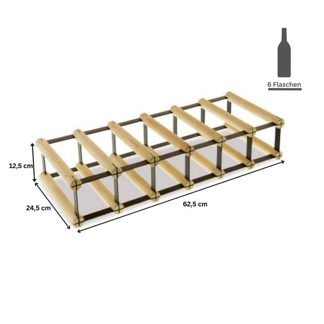 WEINREGAL Vinotega Mod Metal 12,5x62,5x24,5 cm 6x1 Flaschen Massives Kiefernholz Braun Geölt - Braun, Holz (62.5/12.5/24.5cm) - PROREGAL