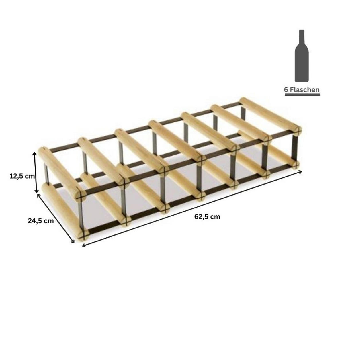 WEINREGAL Vinotega Mod Metal 12,5x62,5x24,5 cm 6x1 Flaschen Massives Kiefernholz Braun Geölt - Braun, Holz (62.5/12.5/24.5cm) - PROREGAL