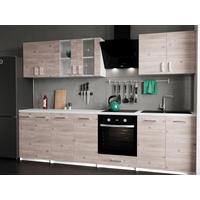 KÜCHENZEILE LECO 280 dunkel sonoma truffel - Weiß/Sonoma Eiche, Holzwerkstoff (280/82/46cm) - roe furniture