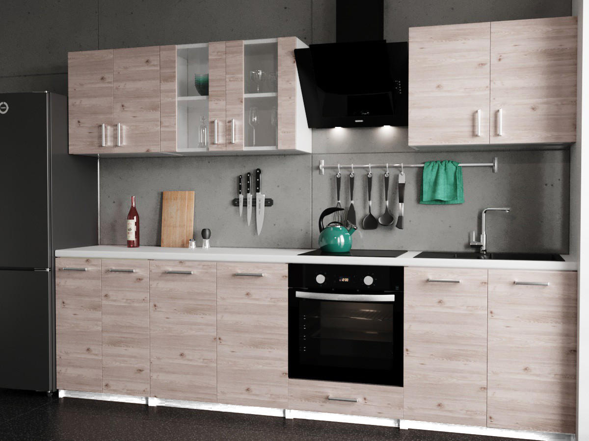 KÜCHENZEILE LECO 280 dunkel sonoma truffel - Weiß/Sonoma Eiche, Holzwerkstoff (280/82/46cm) - roe furniture