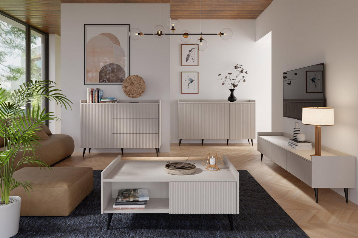 KOMMODE Arysa in Beige Kaschmir 92/126/41 cm - Kaschmir/Beige, Holzwerkstoff/Metall (126/92/41cm) - WFL GROUP