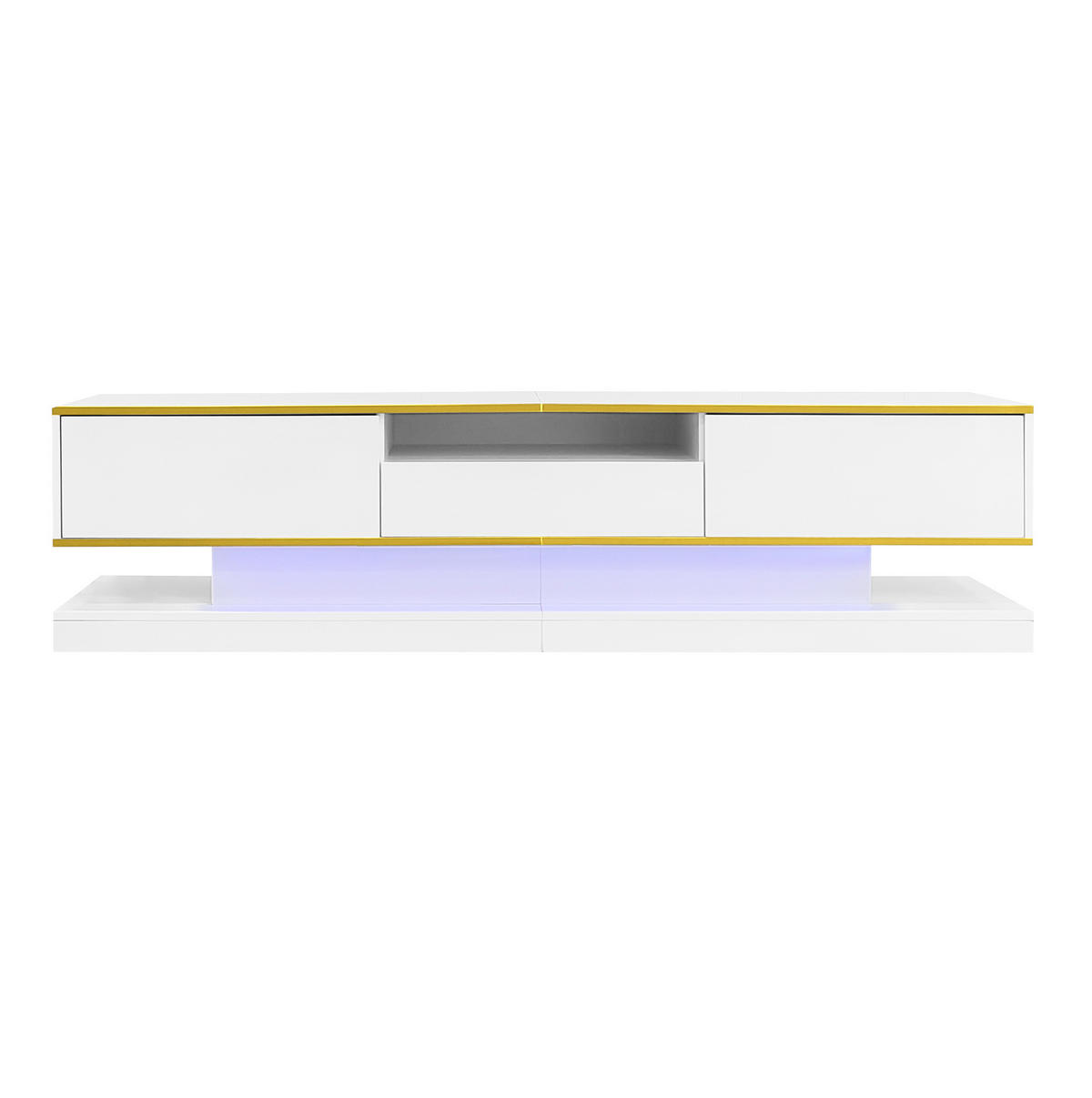 NÍZKA komoda z drevotriesky, 180/38/45 cm biela/zlatá, s LED osvetlením - biela, kompozitné drevo (180/45/38cm) - BEAOK