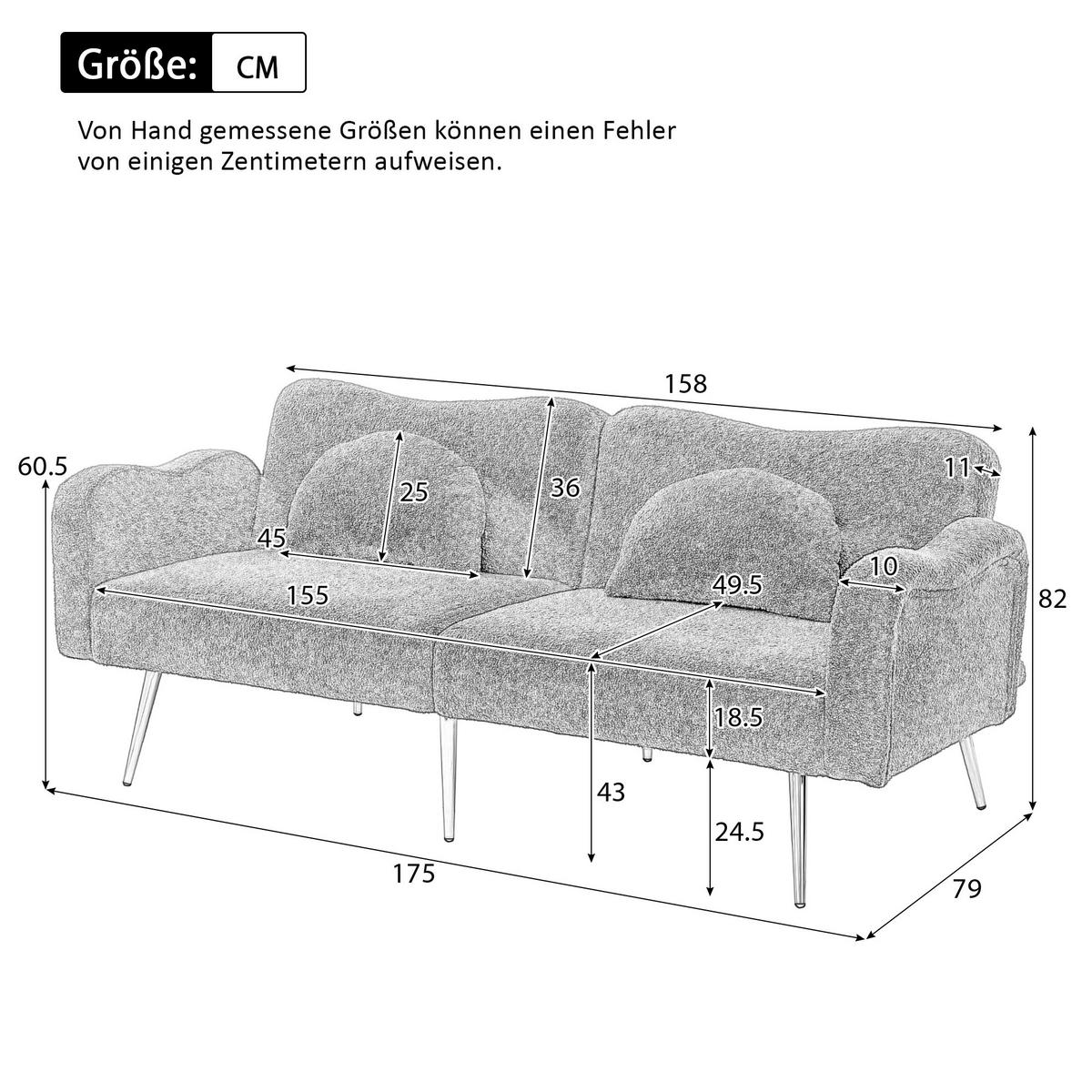 SOFABETT mit Schlaffunktion 155 x 85,5 cm White 2er-Kissen - Weiß, Kunststoff (175/82/79cm) - Meubliv