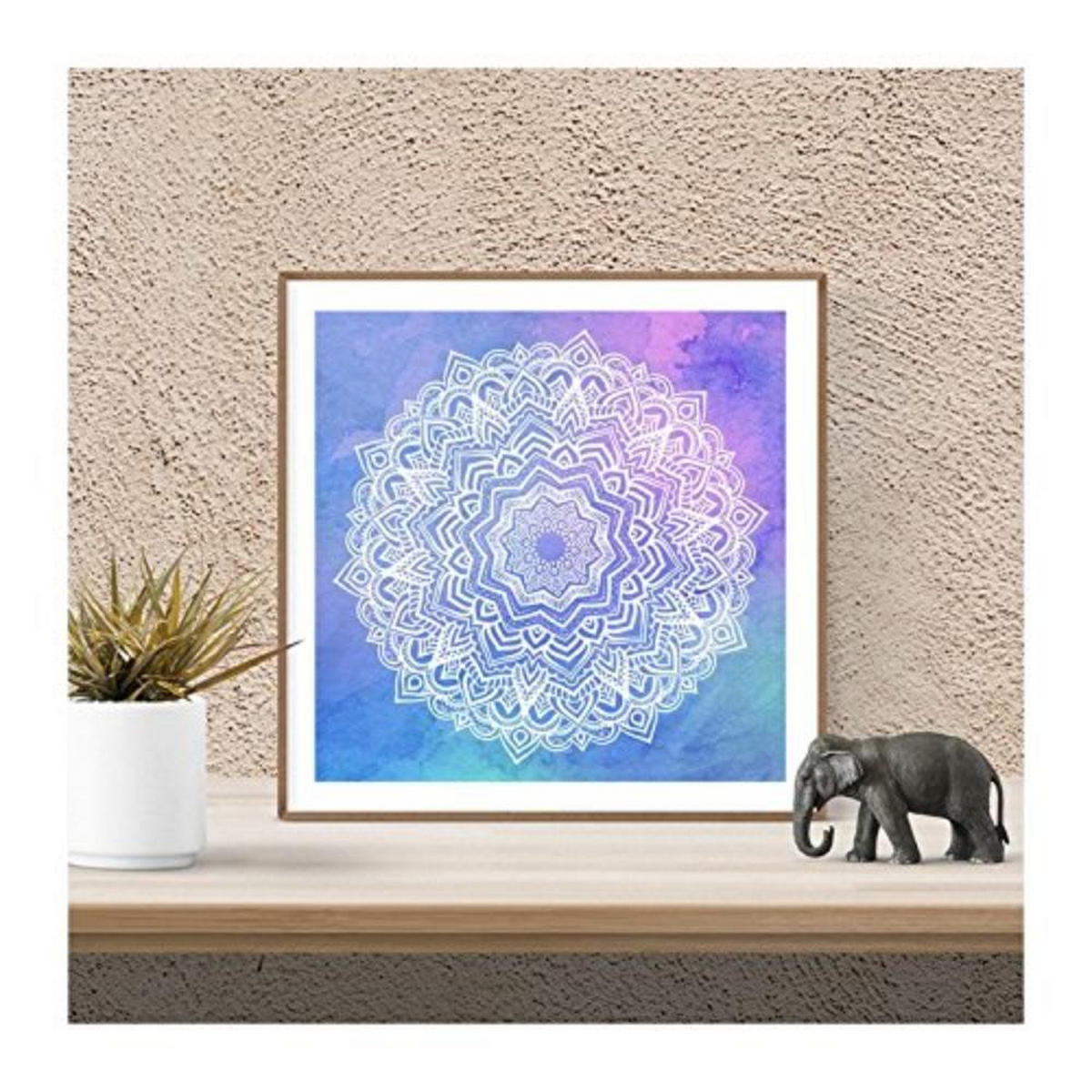 POSTER Set mit 4 Mandalas Schaffung 20x20cm Schwarzer Rahmen - Schwarz, Papier (20/3cm) - Nacnic