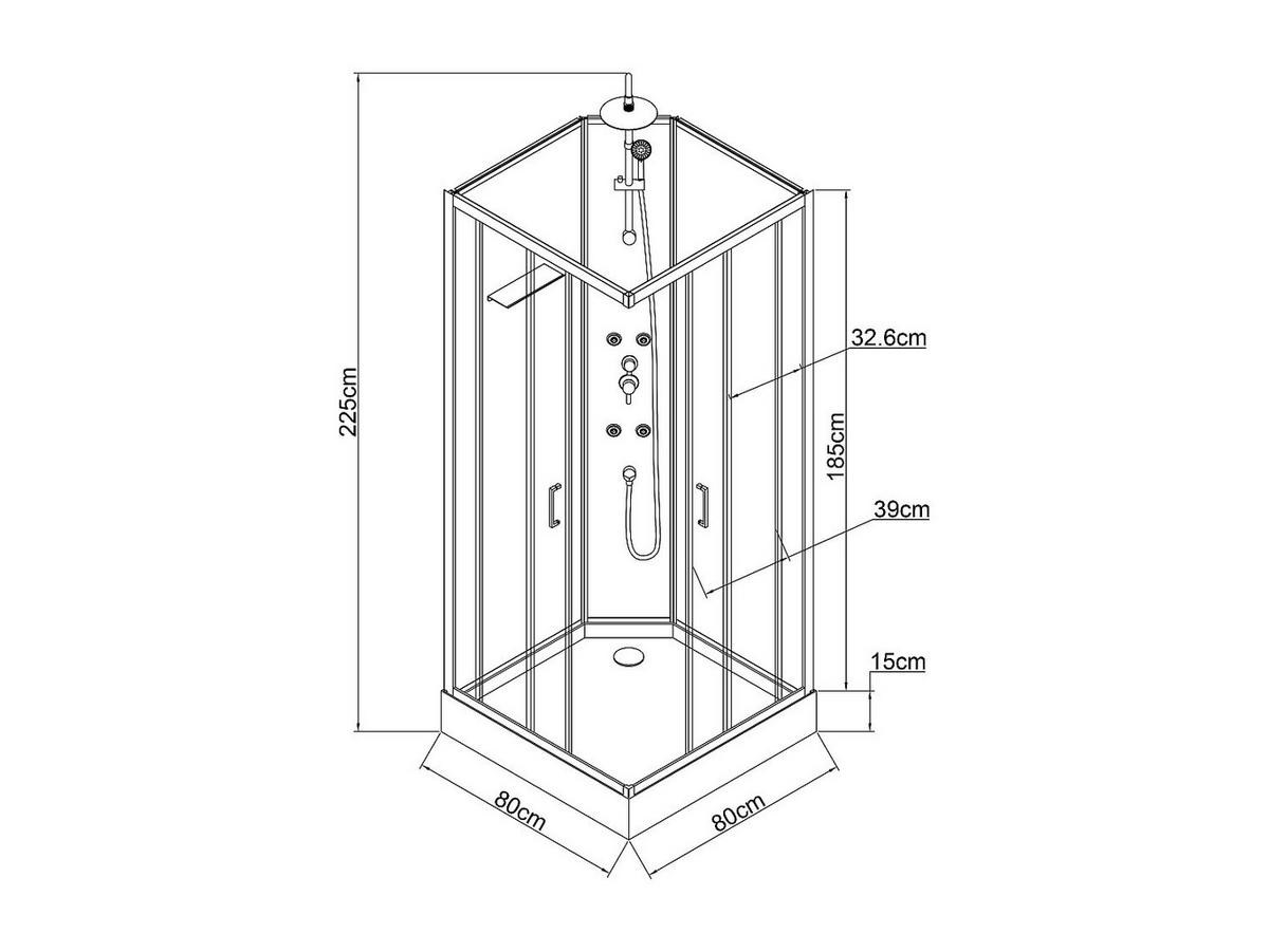 DUSCHKABINE - 80cm x 80cm - Bambus - schwarz, weiß - ARDALI - Schwarz, Glas (80/80/200cm) - Vente-Unique