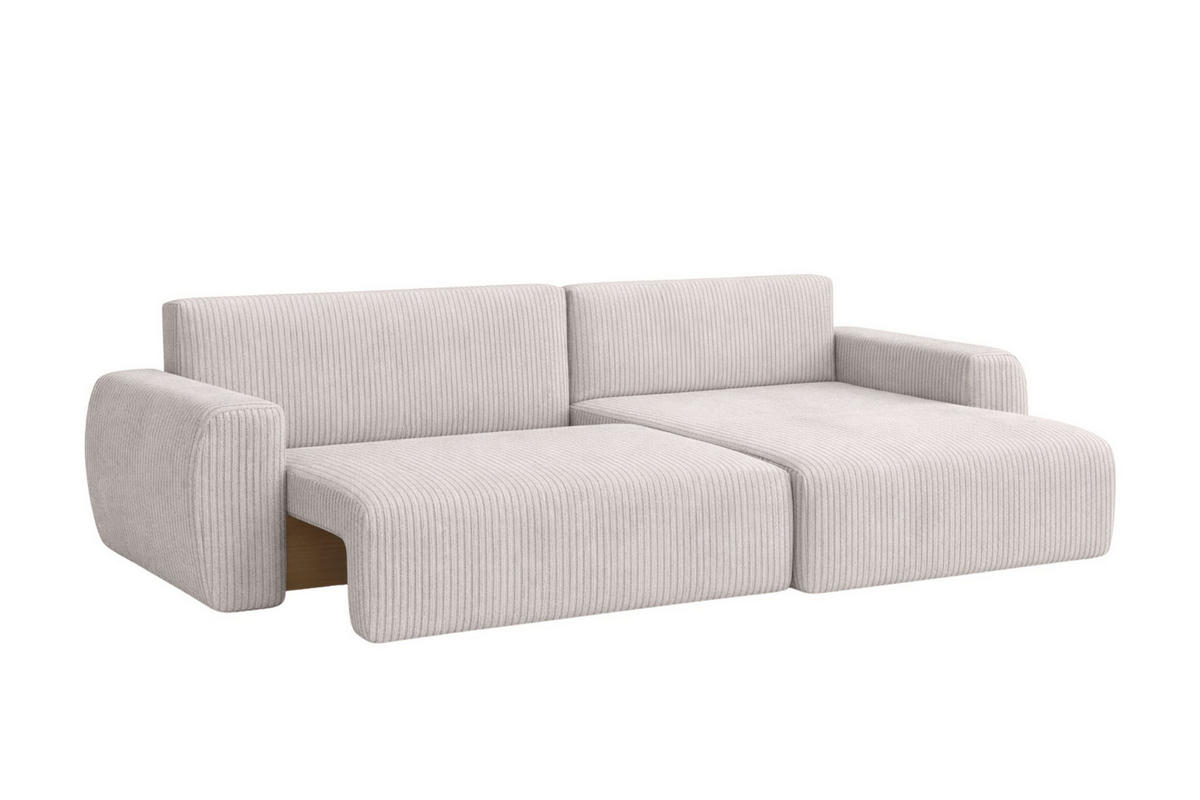 ECKSOFA Mit Schlaffunktion Ariel L, Cordstoff, Stoff Poso, Beige, Rechts - Beige, Holz (250/142cm) - Kaiser Möbel