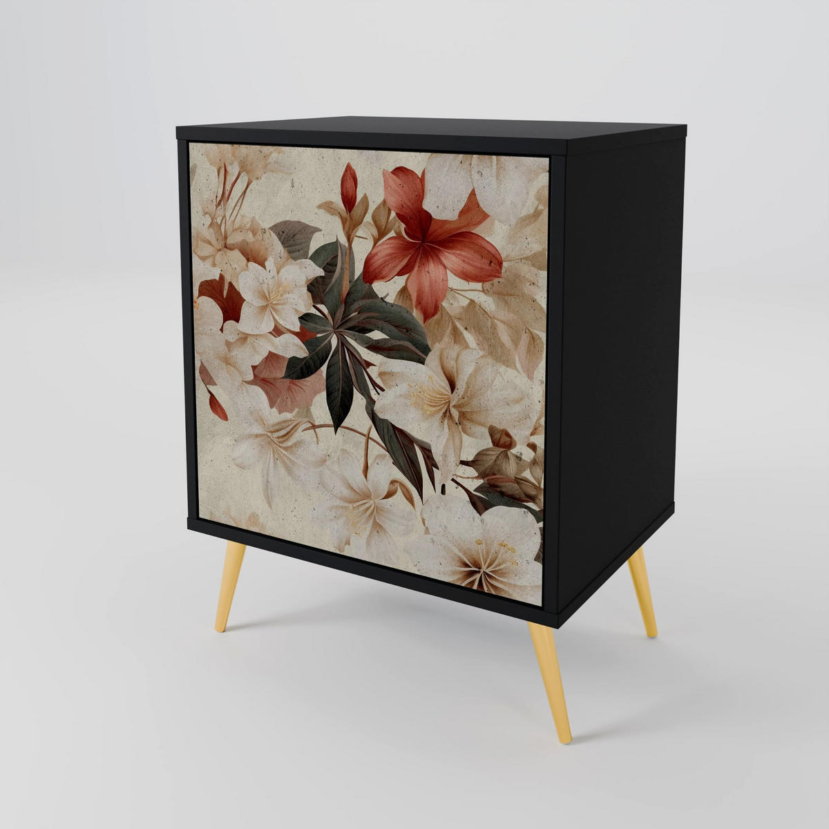 SIDEBOARD PETAL HARMONY, Schwarz, 57,5x42x70,5 cm, Schwarze Metall-Sternfüße - Multicolor/Schwarz, Holzwerkstoff/Metall (57.5/70.5/42cm) - SpaceRebels