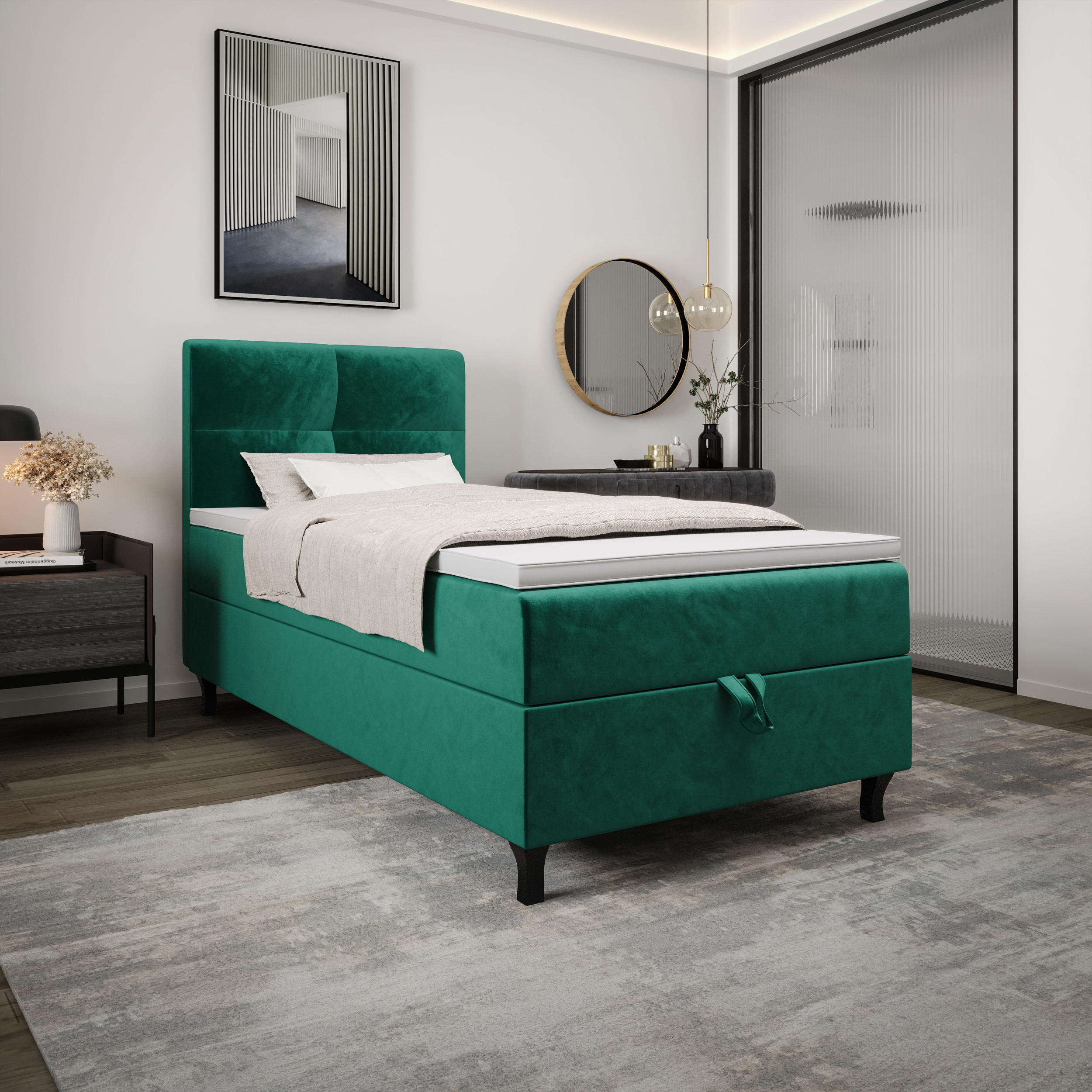 BOXBETT LIMBA mit Matratze H3, Bonell und Topper 120x200 Monolith 37 - Grün, Holz/Textil (120/200cm) - Bedante