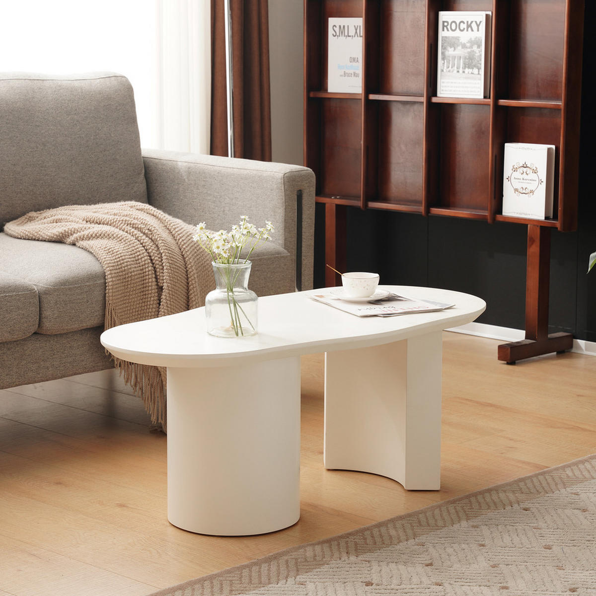 COUCHTISCH 100cm Weiß Unregelmäßig Stabil Langlebig Lackiert Hochwertiges MDF - Weiß, Holz (48/47/35cm) - FLIEKS