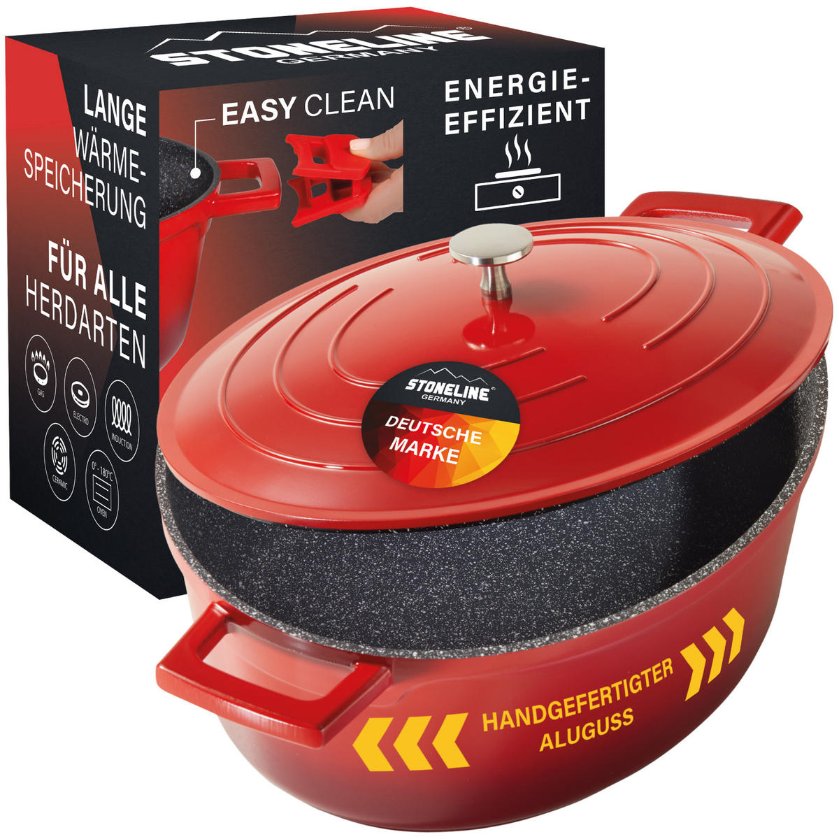 GOURMET BRÄTER 32cm 6,6L Rot - Rot, Metall (25/32/12cm) - Stoneline