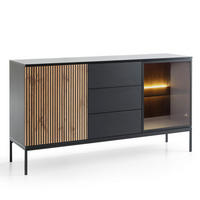 SIDEBOARD SENTIERO 154/83/39 cm mit LED 3 Schubladen und 2 Türen Schwarz - Eiche Wotan/Schwarz, Holzwerkstoff (154/83/39cm) - MASSENO