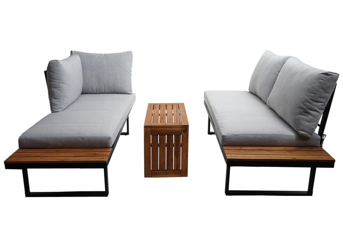GARTEN GARNITUR Lounge-Set Hellgrau - Grau, Metall - PROREGAL