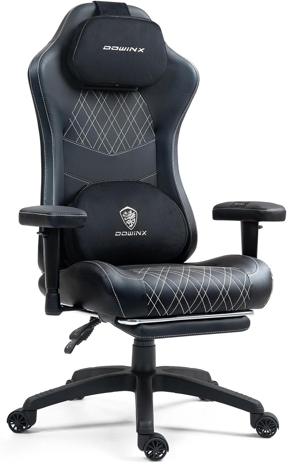 GAMING Stuhl &Massage-Wärmefunktion, atmungsaktivem Taschenfederkissen - Schwarz, Leder (60/127/60cm)