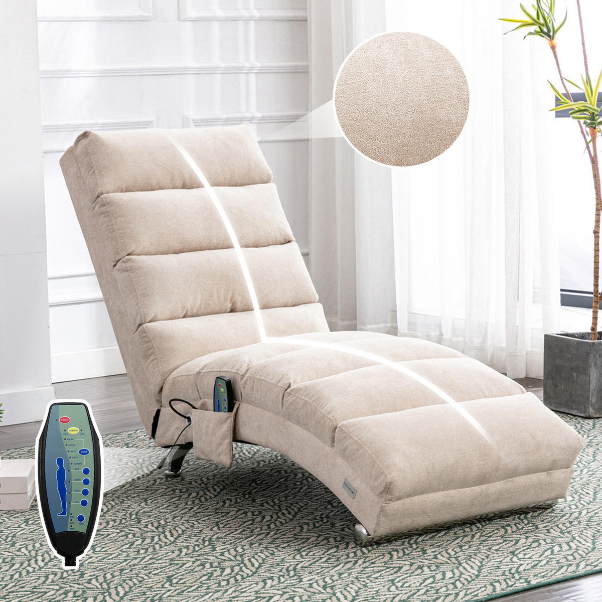 LIEGESOFA Entspannungsliege – mit Ganzkörperunterstützung, Vibrationsfunktion & Seitentaschen, modern, für Wohnzimmer, Büro & Schlafzimmer - Beige, Textil (55/84/148cm) - Ej. Life