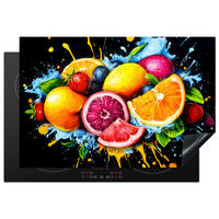 HERDABDECKPLATTE Obst - Graffiti - Bunt - Orange - Erdbeere - Abstrakt 76x51 cm - Orange, Kunststoff (76/0.2/51.5cm) - MuchoWow