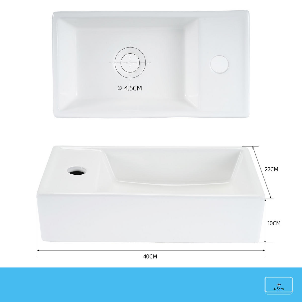 WASCHBECKEN Weiß 22/10/40 - Weiß, Keramik (22/10/40cm) - ZMH