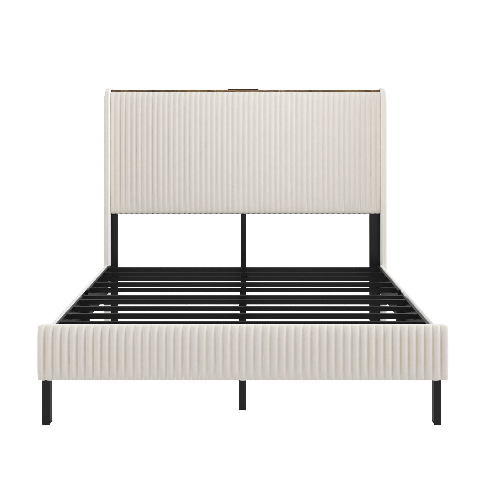 POLSTERBETT 160/200 cm mit geräuscharmem Metallrahmen und Cordbezug, Beige, Creme - Creme, Textil (160/200cm) - Redom