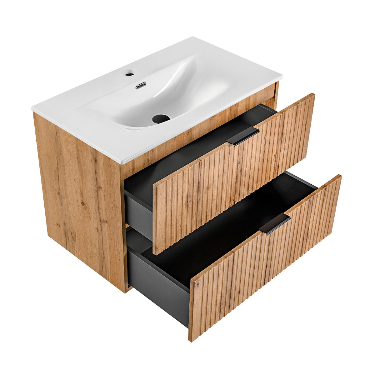 BADMÖBEL Adriel 2er-Set Holz in Eichenoptik - Braun, Holzwerkstoff (80.2/57/46cm) - Petits-meubles