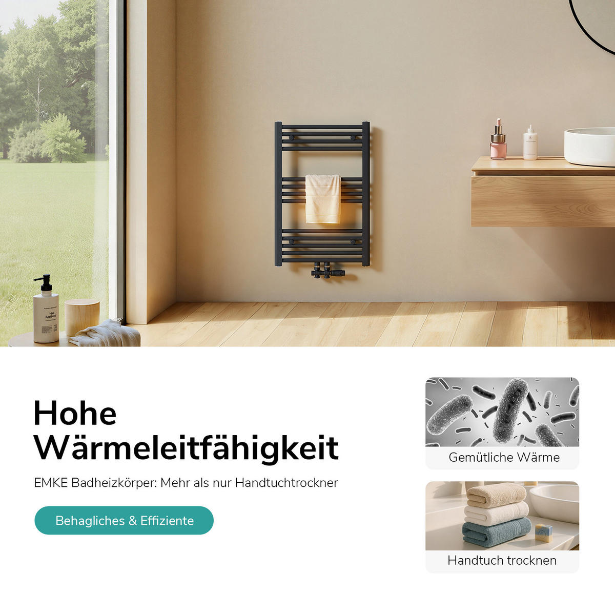 ELEKTRIČNI RADIJATOR ZA RUČNIKE zakrivljen bijeli 75/60/5,6 cm - antracit, metal (50/75/3cm) - EMKE