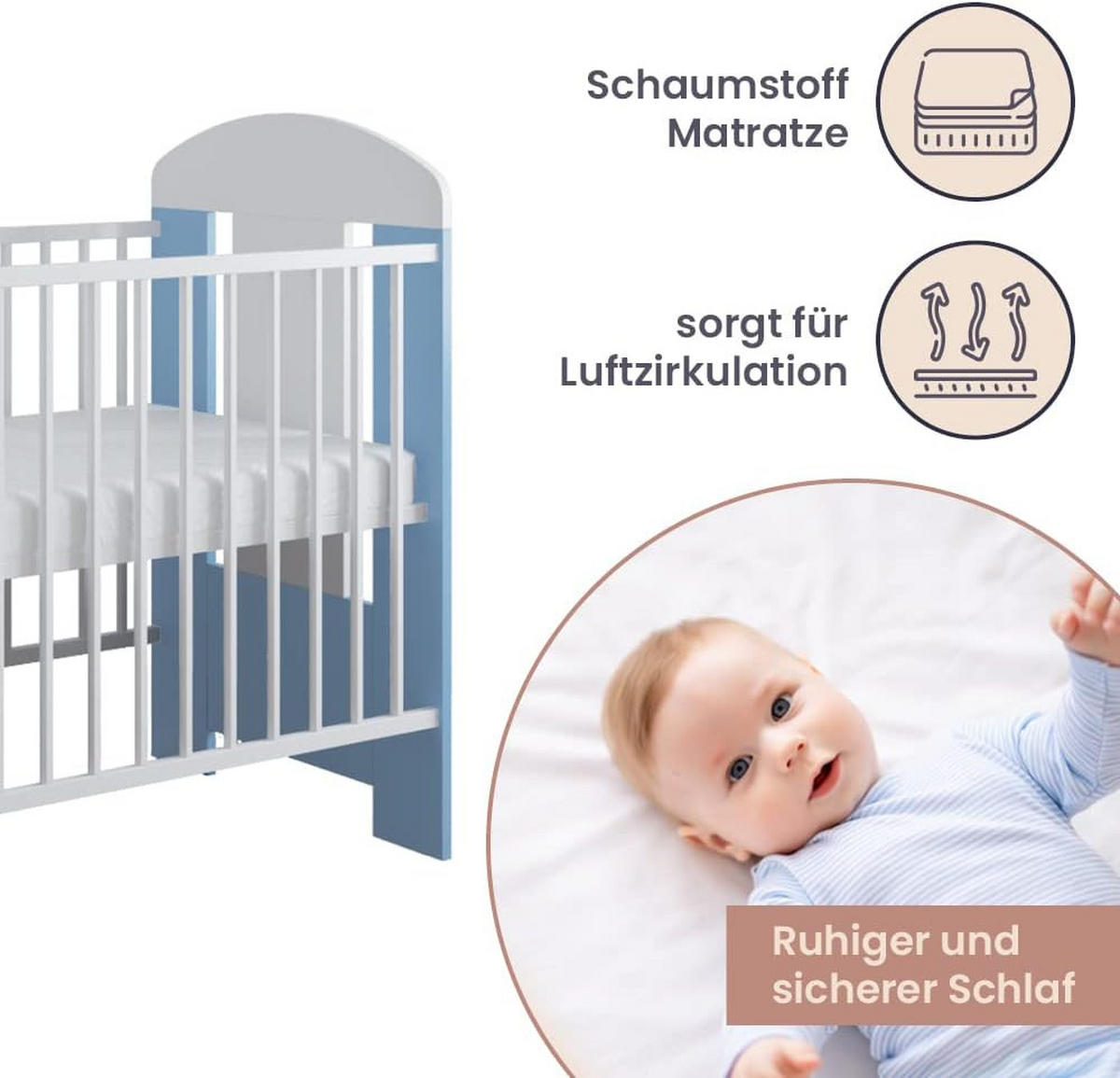 GITTERBETT Kleiner Prinz - Blau/Weiß, Holzwerkstoff (60/120cm) - kiki design