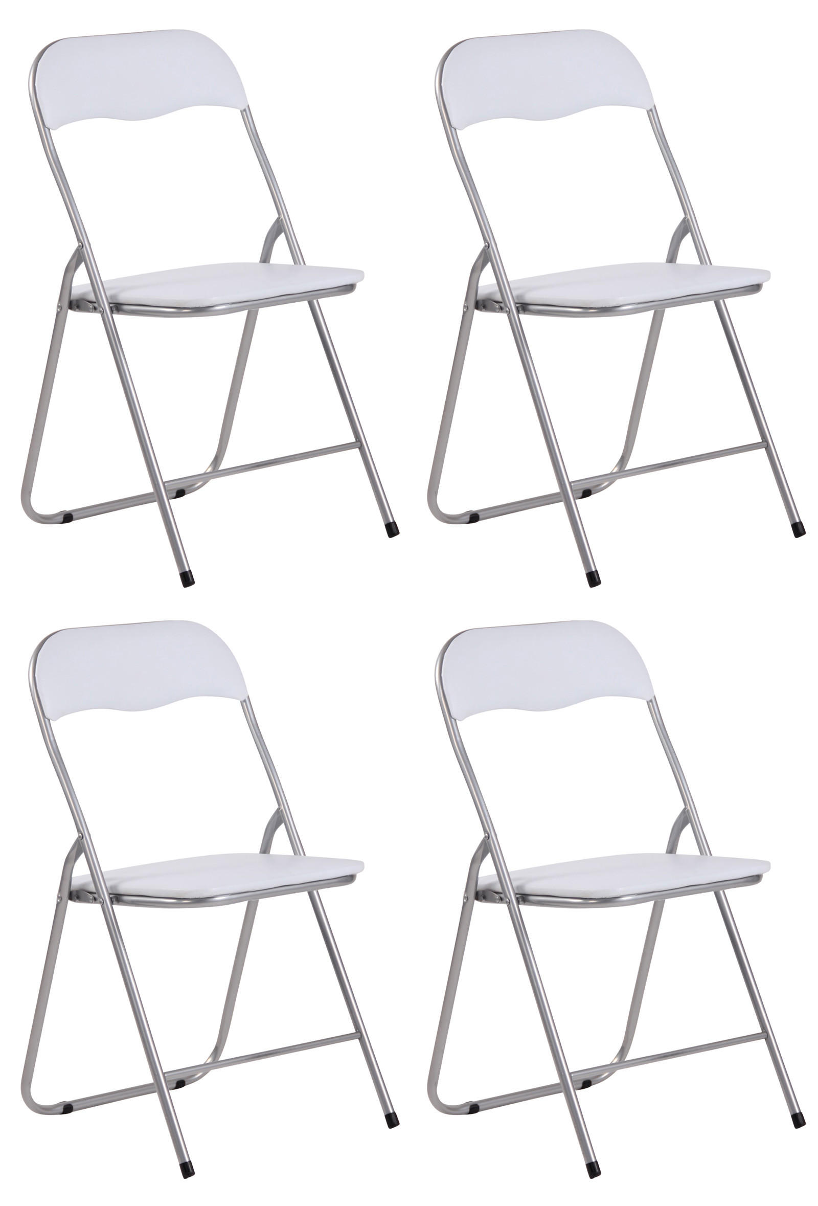 BESUCHERSTUHL 4er Set Lederlook weiß/silber - Silberfarben/Weiß, Textil/Metall (45/78/45cm) - CLP