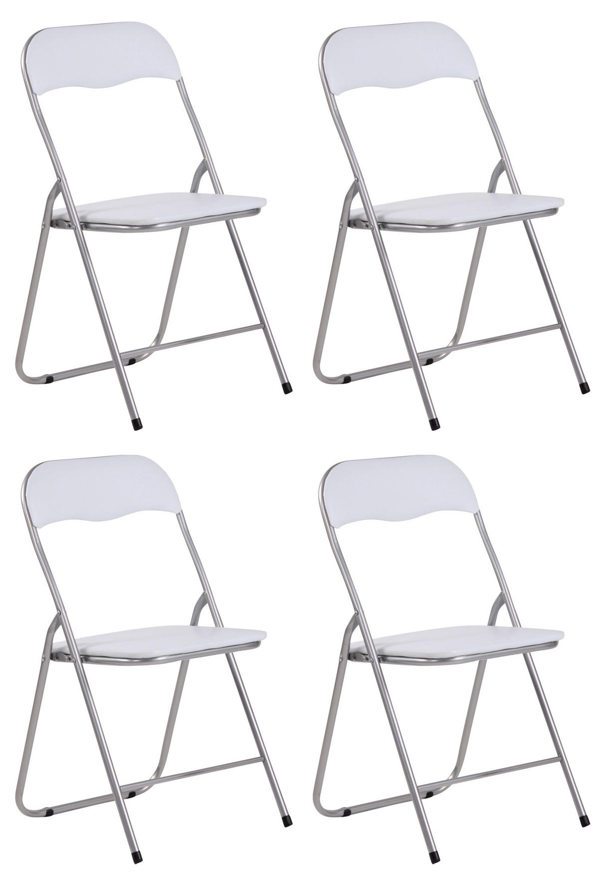 BESUCHERSTUHL 4er Set Lederlook weiß/silber - Silberfarben/Weiß, Textil/Metall (45/78/45cm) - CLP