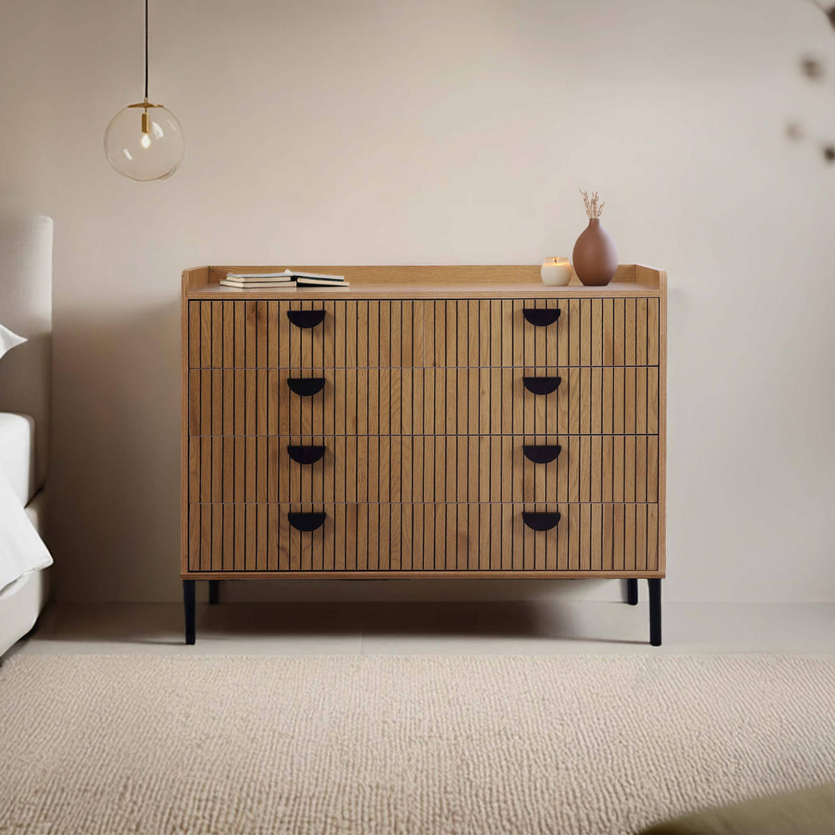 KOMMODE, Beigefarbe - Beige, Holz (40/80/400cm) - Oviala