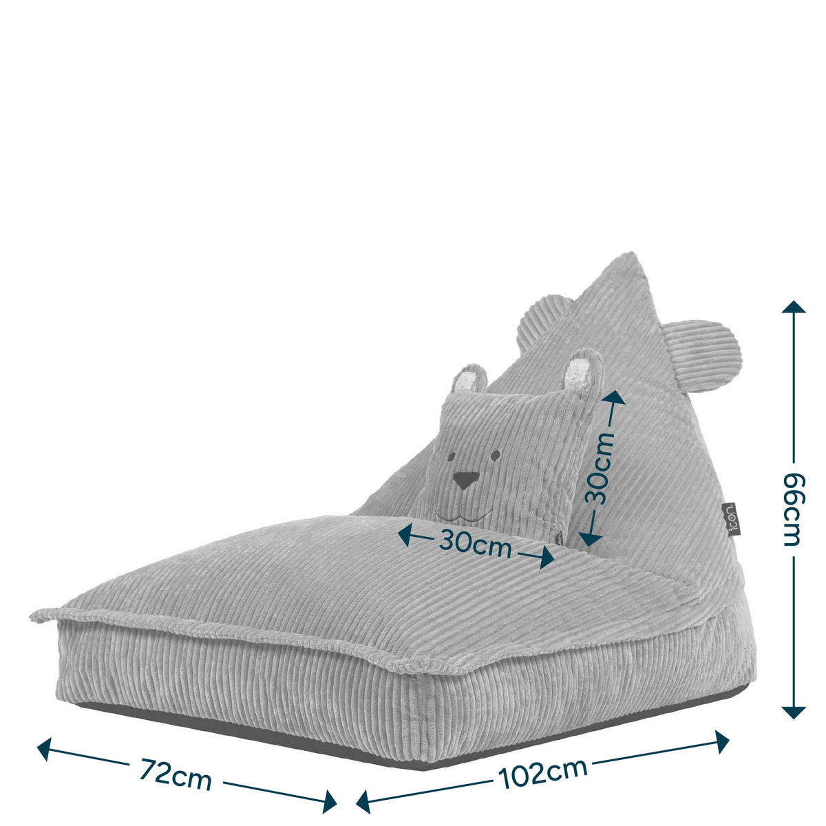 KINDERSITZSACK mit Kissen Dino Cord - Salbeigrün, Textil (72/66/102cm) - icon