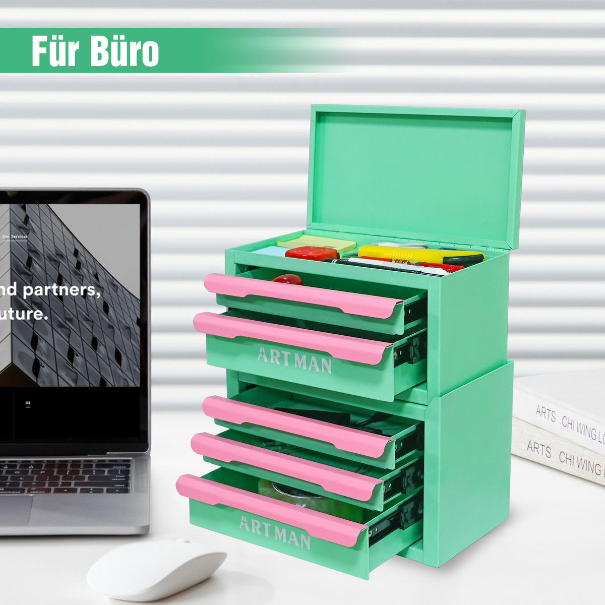KOMBINATIONSETUI – Mintgrün und Pink, 2-stöckig und 3-stöckig - Multicolor, Metall (15.8/32/28.5cm) - DCA