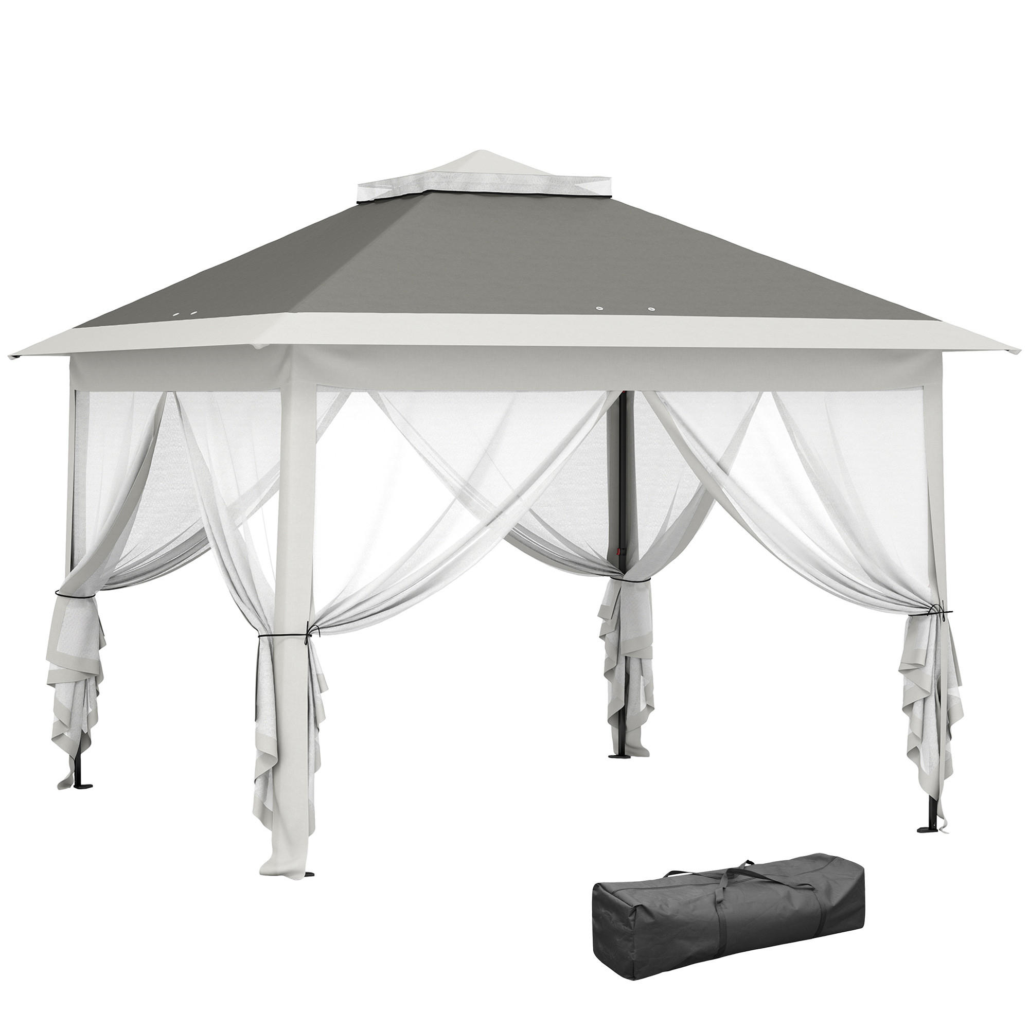 PAVILLON DE-07448 mit Netzvorhängen und Entwässerungslöchern Grau - Dunkelgrau, Textil/Metall (330/288/330cm) - ComfortXL
