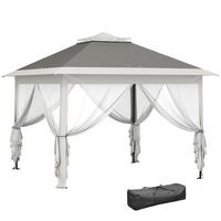PAVILLON DE-07448 mit Netzvorhängen und Entwässerungslöchern Grau - Dunkelgrau, Textil/Metall (330/288/330cm) - ComfortXL
