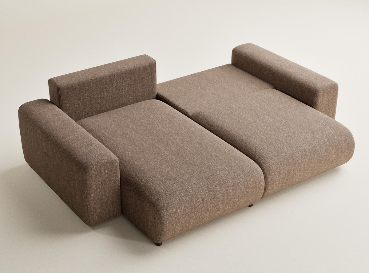 ECKSOFA MIT SCHLAFFUNKTION Solo Braun Webstoff - Schwarz/Braun, Holz/Holzwerkstoff (255/168cm) - Maison de Reve