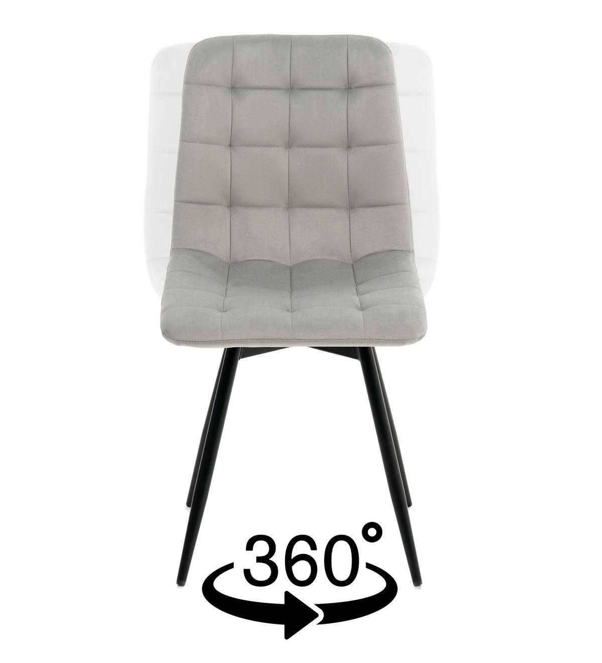 STUHL ARCO drehbar gepolstert mit Steppung - hellgrau - Samt Velours - Hellgrau/Schwarz, Textil/Metall (46/90/51cm) - NEW HOME