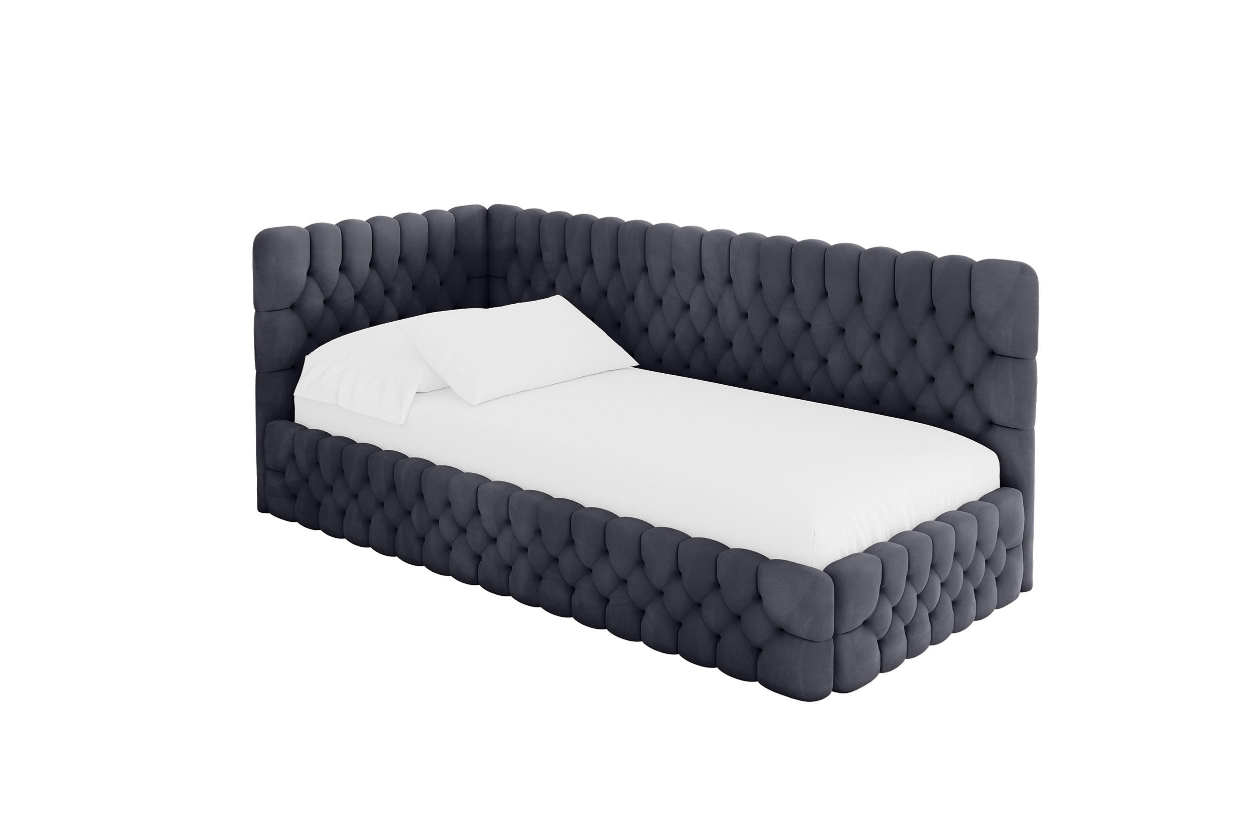 EINZELLBETT Jugendbett mit Bettkasten und Matratze H3/H4, Rechts - MULY 100x200 Dunkelgrau - Titanfarben, Holzwerkstoff/Textil (100/200cm) - ALTDECOR