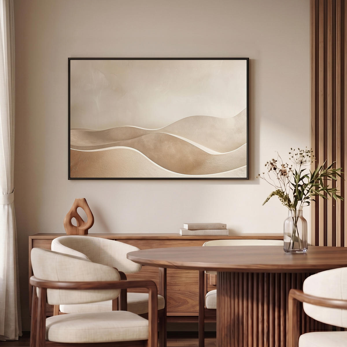 LEINWAND Bilder mit Rahmen - Beige - Natur - Abstrakt - Modern - 90x60 - Beige, Textil (90/60cm) - MuchoWow