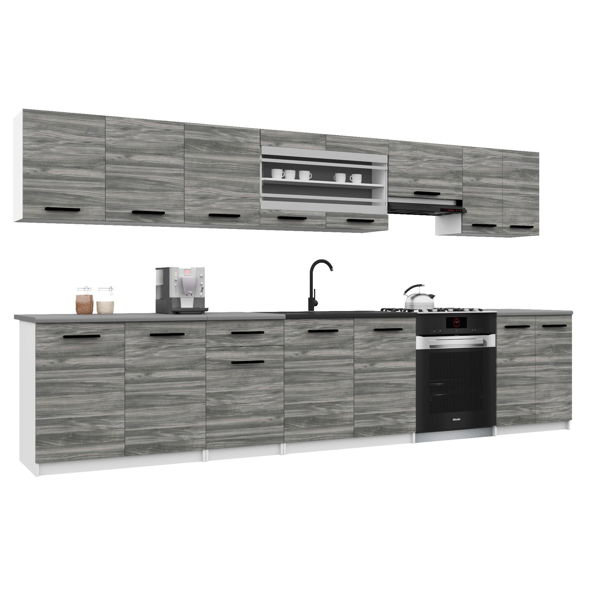 KUCHYNSKÁ linka Italia 3 320 cm, s pracovnou doskou, sivá Glamour - svetlosivá, drevo (320/143/60cm) - B BELINI GROUP