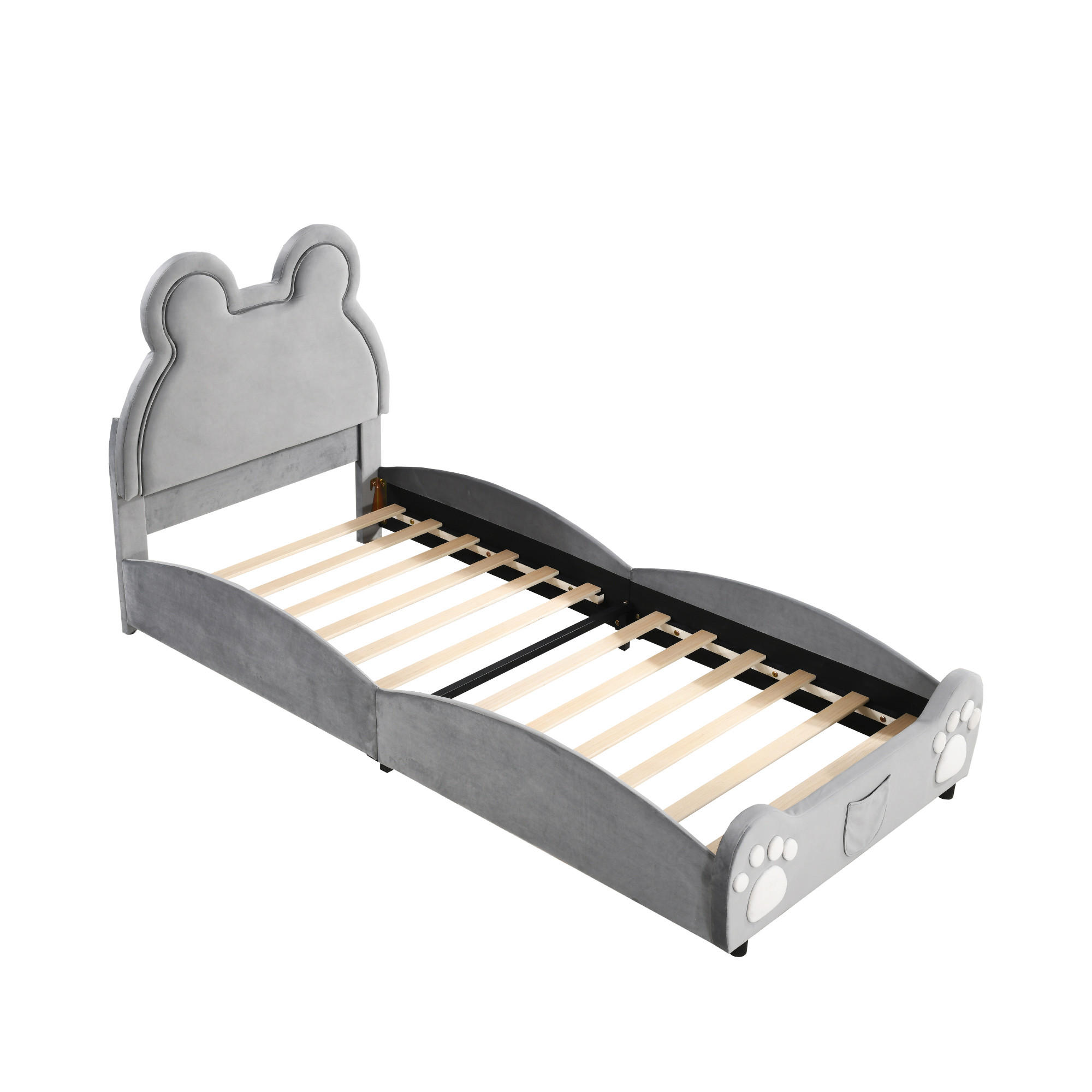 POLSTERBETT 90/200 cm Bärenform grau aus Samt - Grau, Textil (90/200cm) - OKWISH