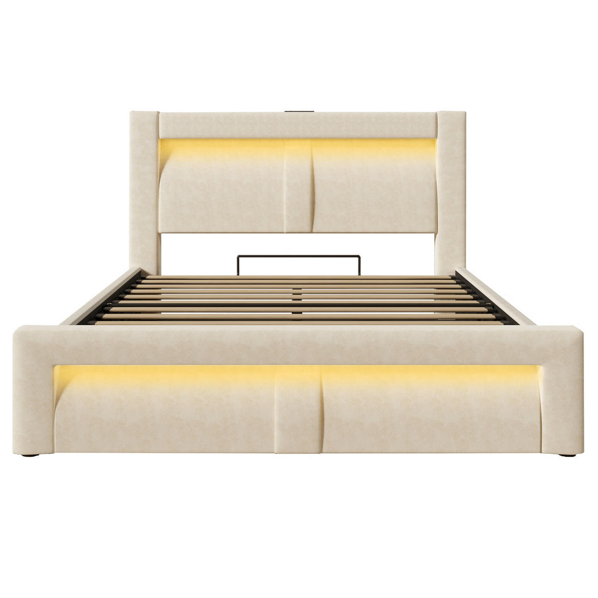 POLSTERBETT 160/200 cm Beige aus Samt mit Stauraum und LED - Beige, Textil (160/200cm) - OKWISH
