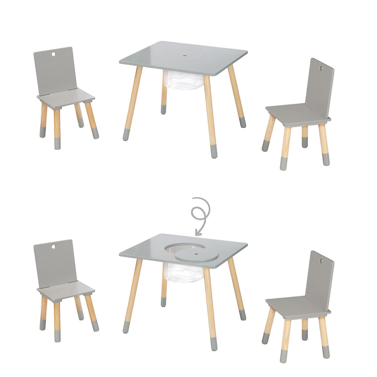 SITZGRUPPE mit Aufbewahrungsnetz - Naturfarben/Grau, Holzwerkstoff/Textil (60/54/50cm) - Roba