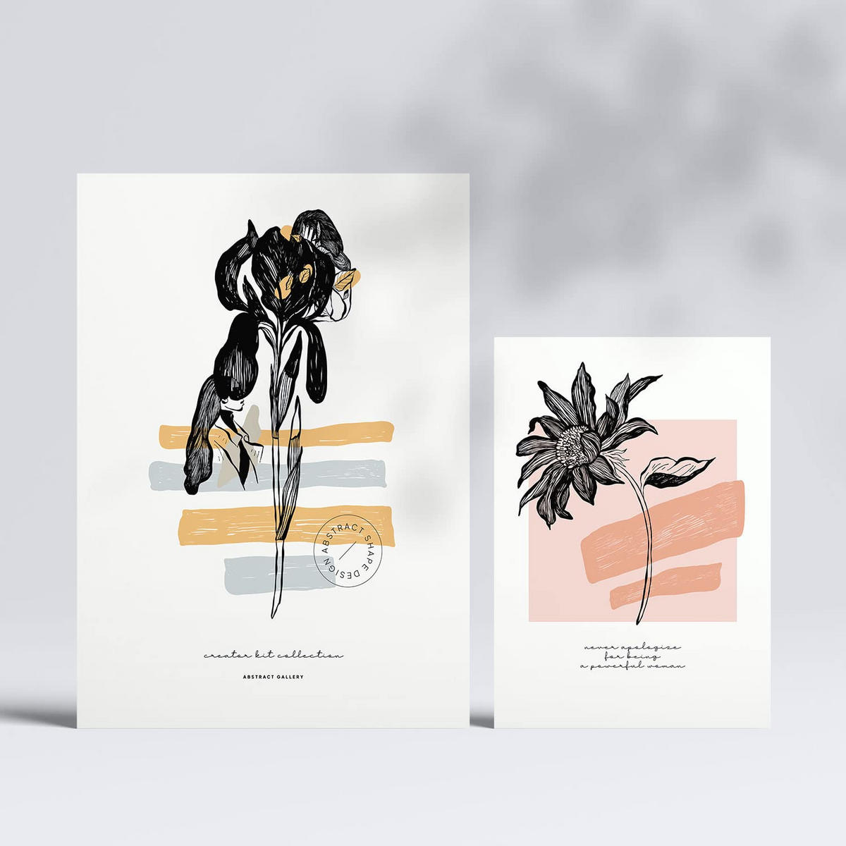 POSTER Set Mit 6 In Schwarzer Tinte Blumen A3 & A4 Rahmenlos - Klar, Papier (29/3cm) - Nacnic