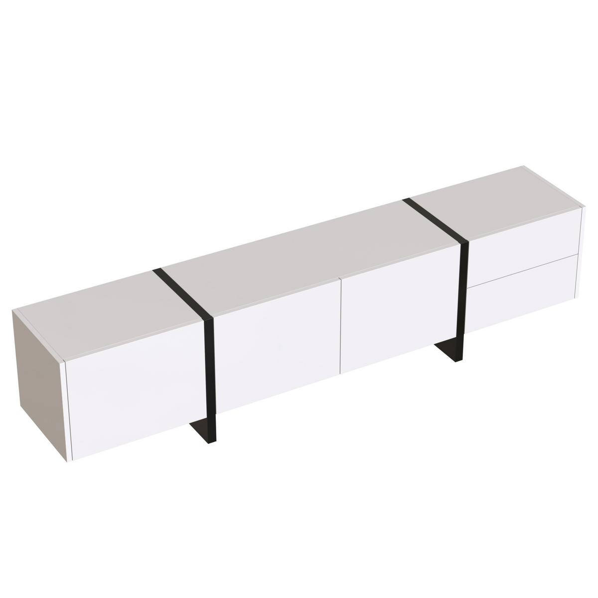 TV-SCHRANK aus Spanplatte 190x35x45 cm Weiß und Schwarz mit 3 Türen, 2 Schubladen und hochglänzender Oberfläche - Weiß, Holzwerkstoff (190/35/45cm) - Modfu