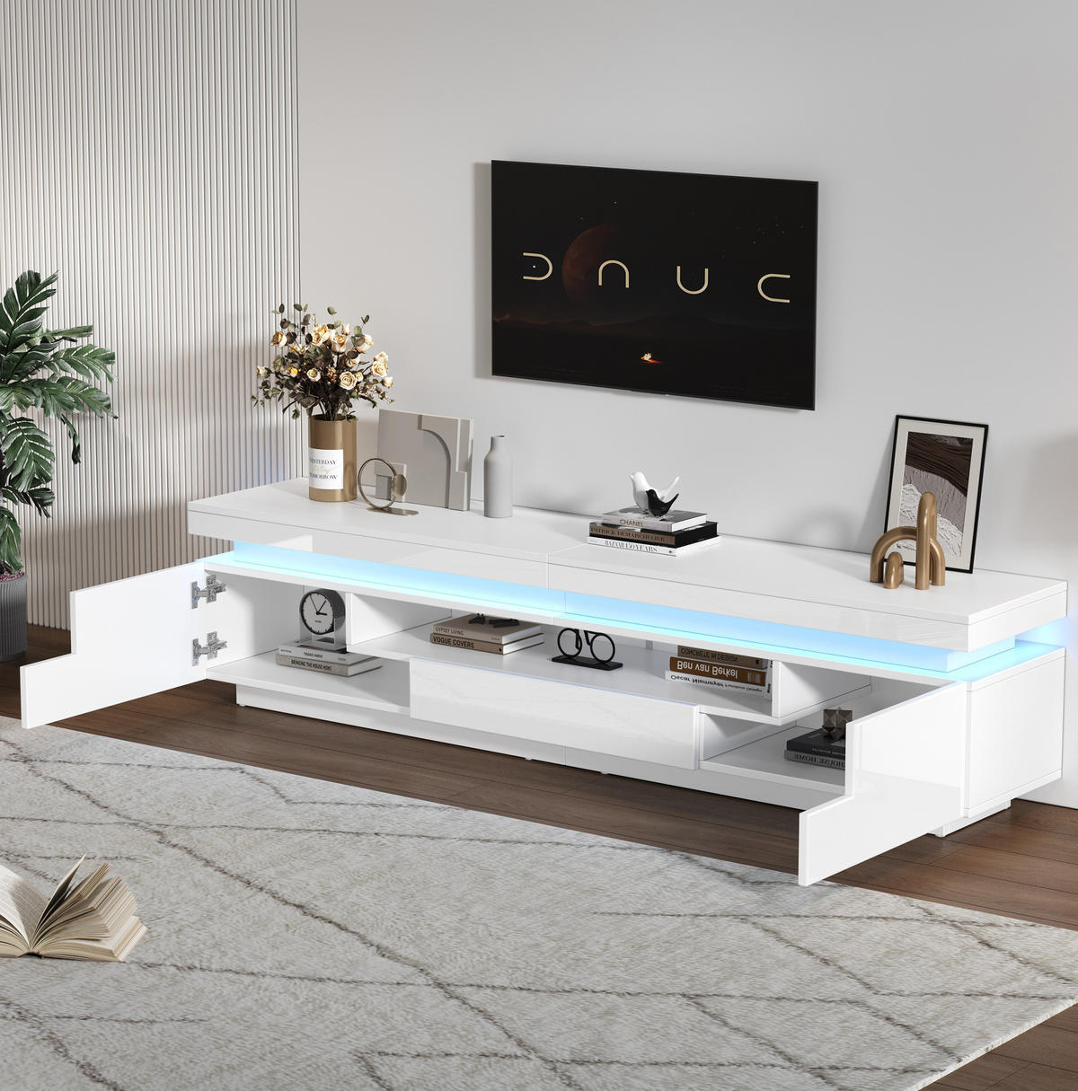 TV-ELEMENT mit LED 175 x 38 x 45 cm Hochglanz Weiß - Weiß, Holzwerkstoff (38/45/175cm) - Beauniv