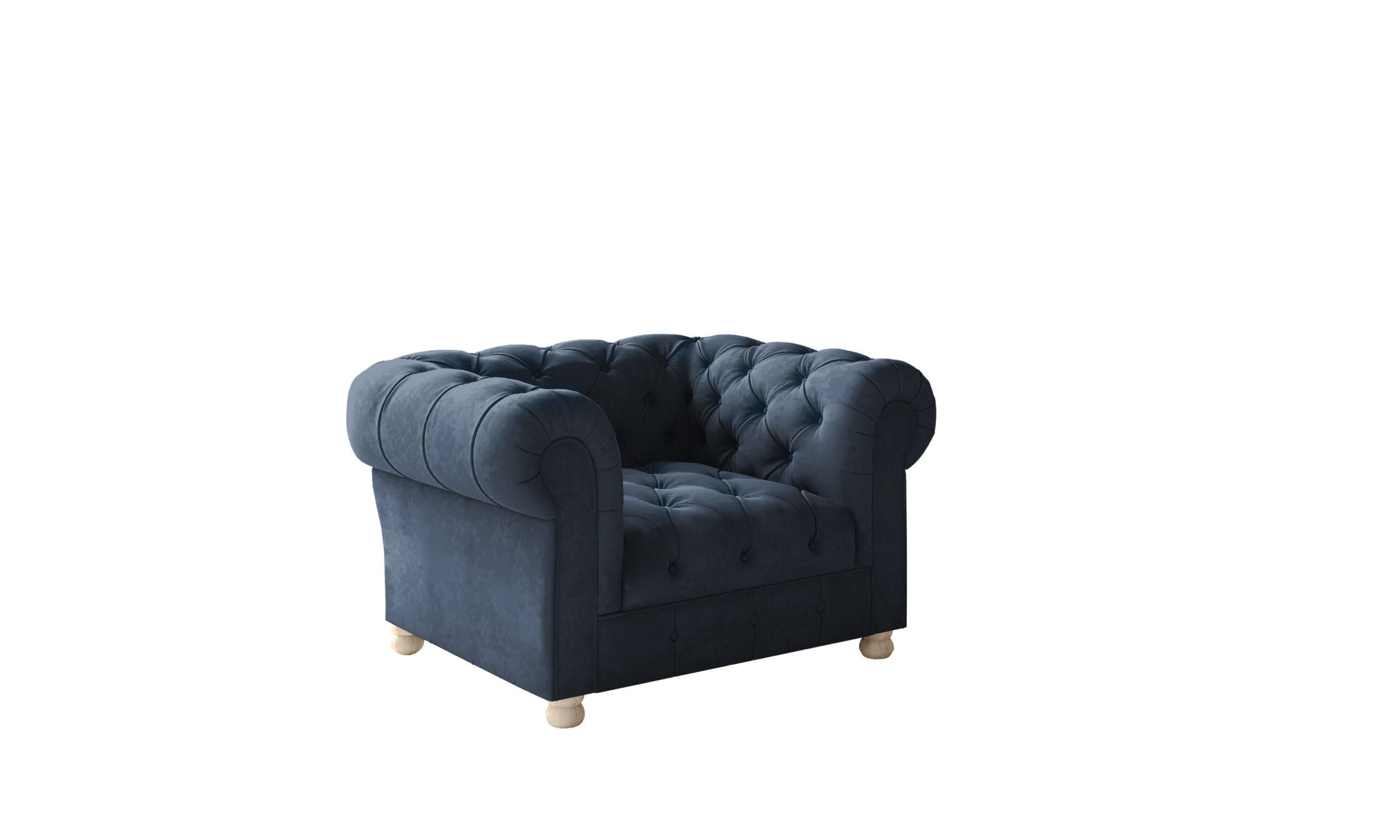 SESSEL CHESTERFIELD Elegant Klassisch Schick Stoff Whisper Velours Blau - Blau, Holz (112/77/90cm) - Kaiser Möbel