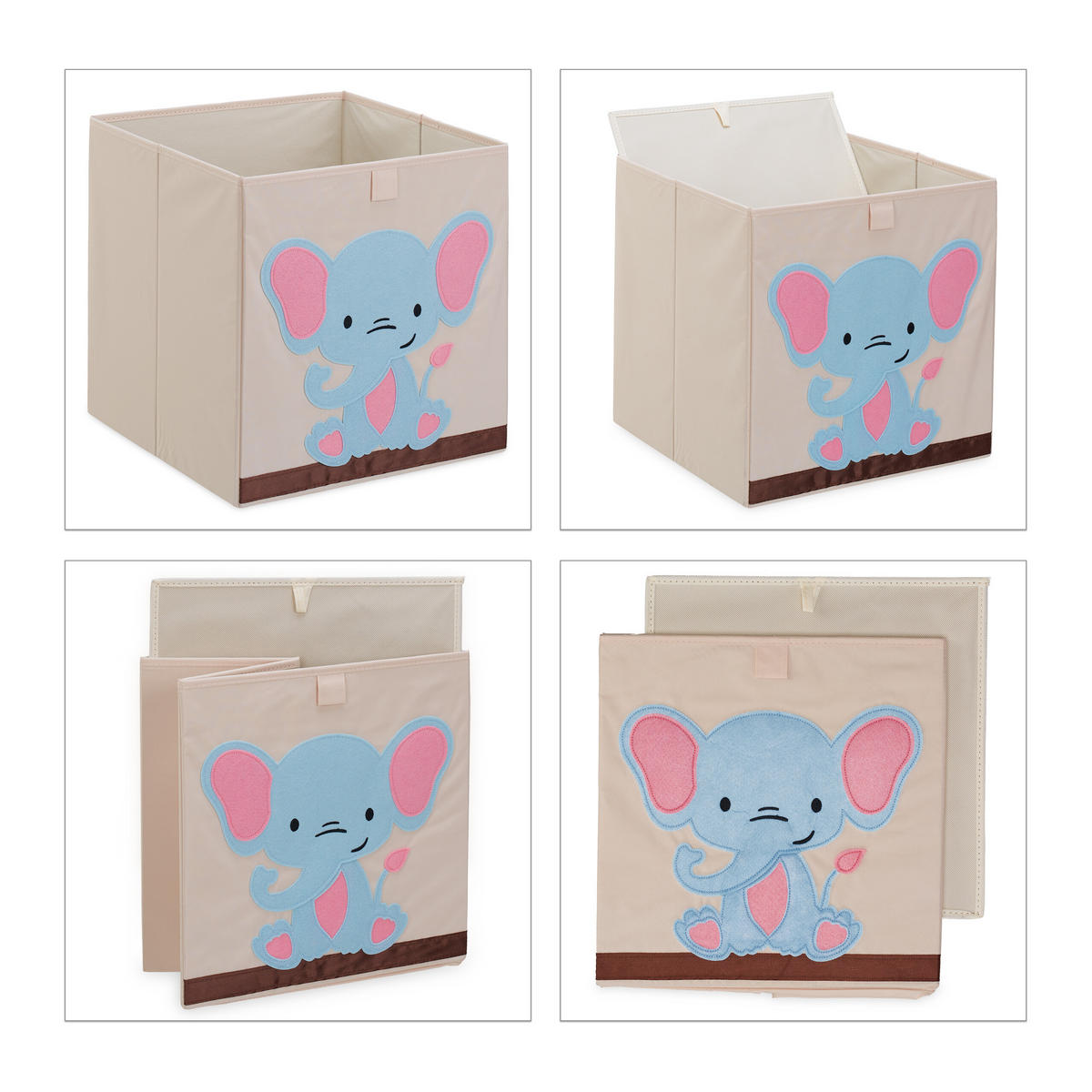 BOX Béžová Modrá skládací - krémová, textil/vlnitá lepenka (33/33cm) - Relaxdays