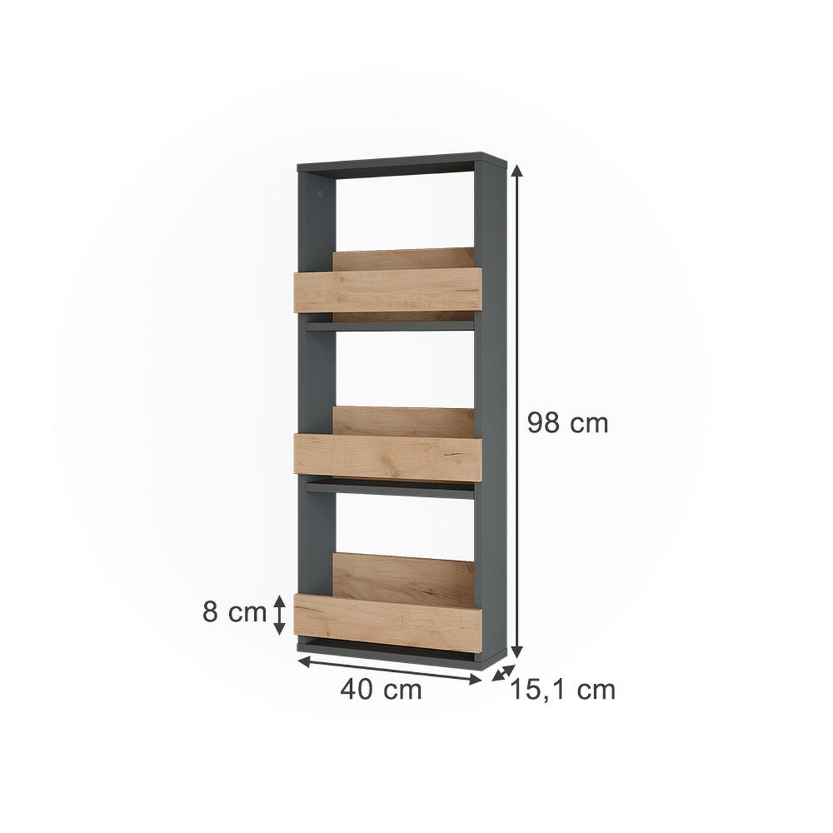 NÁSTĚNNÁ POLICE Repose Zlatý dub power/antracit - medově dubová/antracitová, kompozitní dřevo (40/98/15.1cm) - Vicco