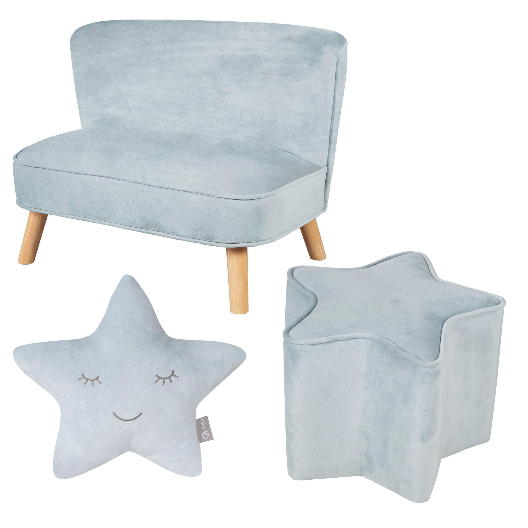 KINDERSOFA 3er-Set hellblau - Hellblau, Holzwerkstoff/Textil (70/50/48cm) - Roba