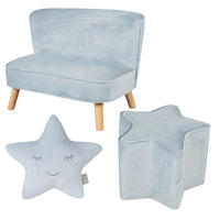 KINDERSOFA 3er-Set hellblau - Hellblau, Holzwerkstoff/Textil (70/50/48cm) - Roba